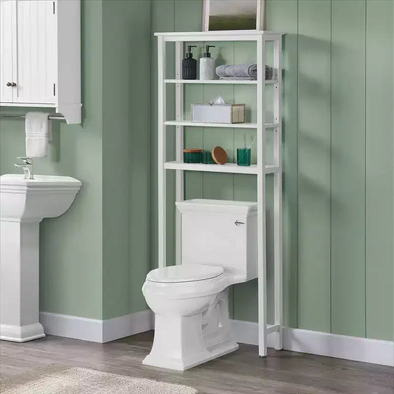 Meuble de rangement pour toilettes avec étagères ouvertes Blanc