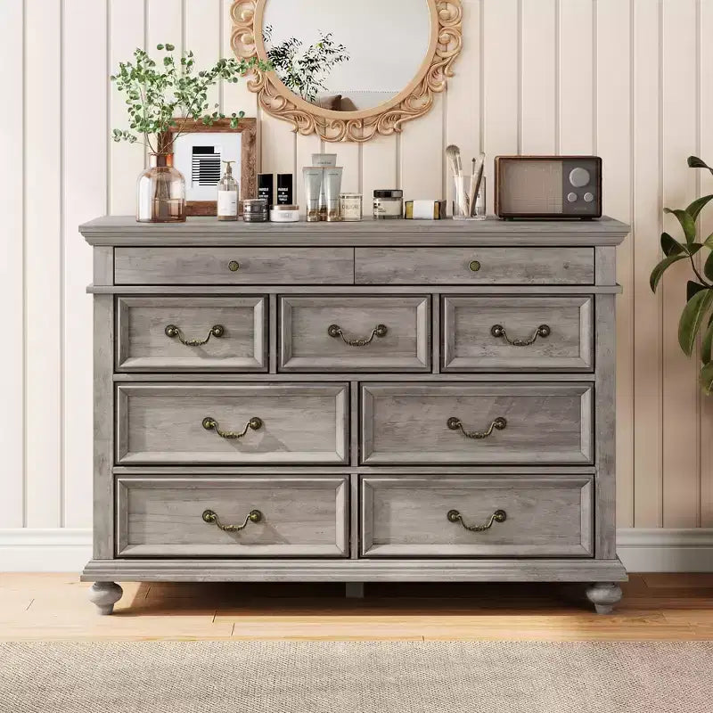 Commode à 9 tiroirs pour chambre à coucher, en bois style ferme