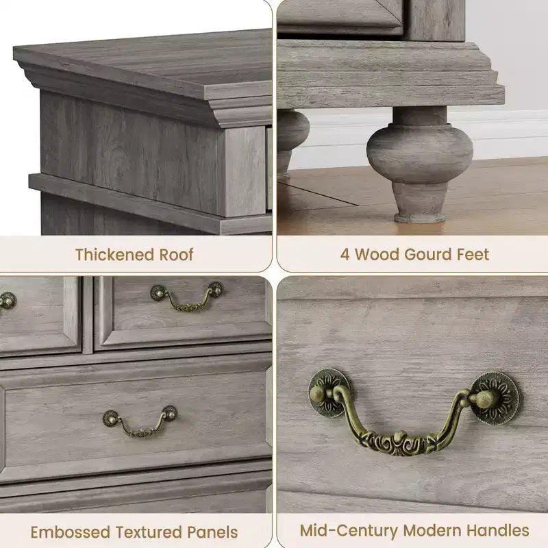 Commode à 9 tiroirs pour chambre à coucher, en bois style ferme