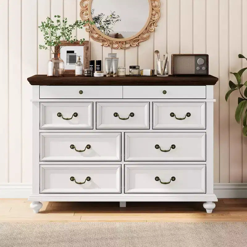 Commode à 9 tiroirs pour chambre à coucher, en bois style ferme