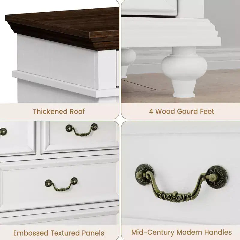 Commode à 9 tiroirs pour chambre à coucher, en bois style ferme