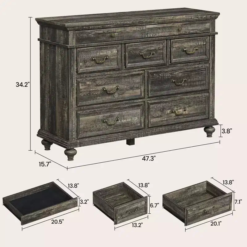 Commode à 9 tiroirs pour chambre à coucher, en bois style ferme
