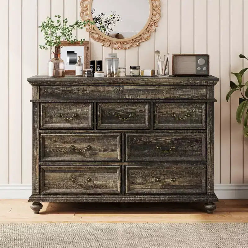 9 Drawers Dresser for Bedroom Farmhouse Wood Chest of Drawers with Handle Jewelry Storage Dressers Organizer for Living Room Hallway