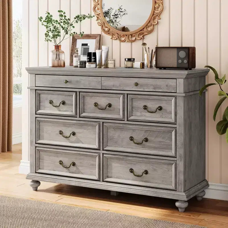 Commode à 9 tiroirs pour chambre à coucher, en bois style ferme