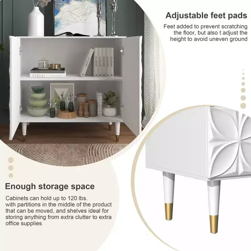 Buffet 2 portes laqué brillant Meuble TV Rangement d'appoint Armoires de rangement utilitaires