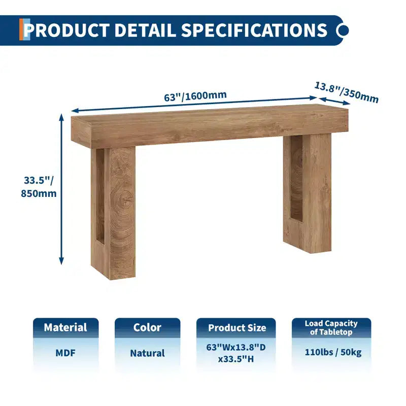 Longue table console Le canapé Ferme en bois rectangulaire Table d'entrée