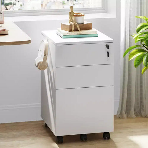 Meuble de classement roulant à 3 tiroirs avec serrure, en bois, à placer sous le bureau