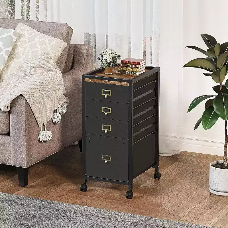 Acekool Mobile Filing Cabinet Black Under Desk File Cabinet with Lockable Wheels Metal Office Storage Organizer for Home Office Workplace