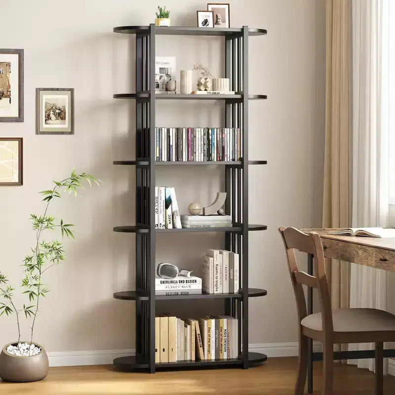 6 Tier Book Shelf Modern Tall Bookshelf Industrial Bookcase Corner Storage Organizer Free Standing Storage Shelving Unit