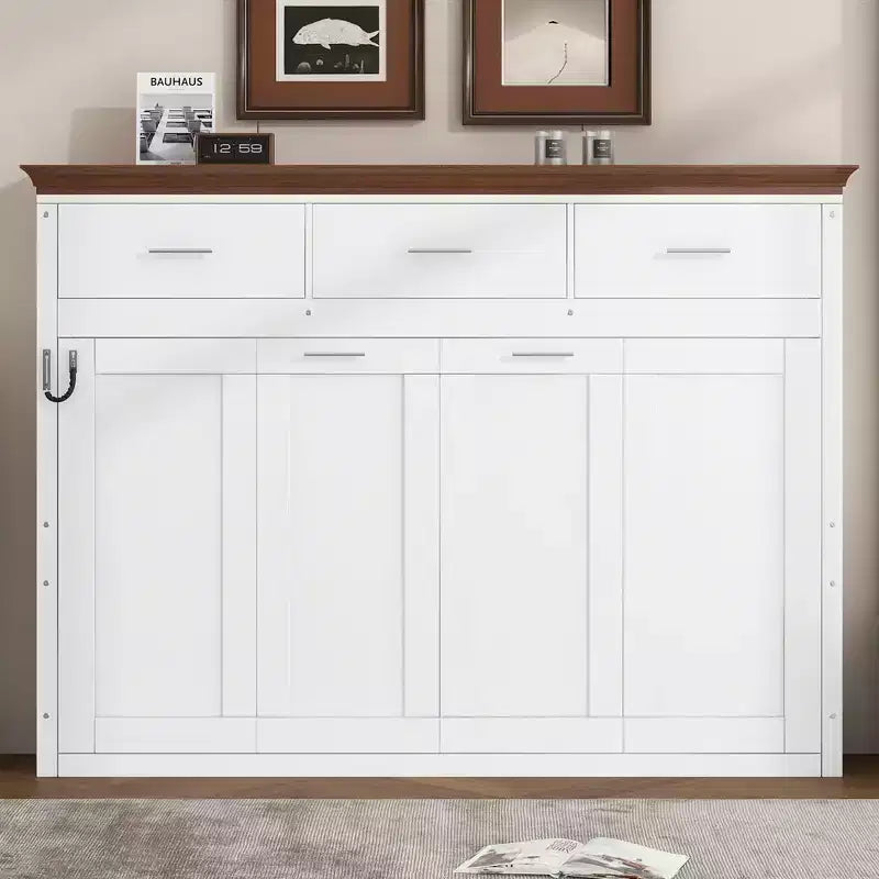 Lit double compact avec 3 tiroirs blanc