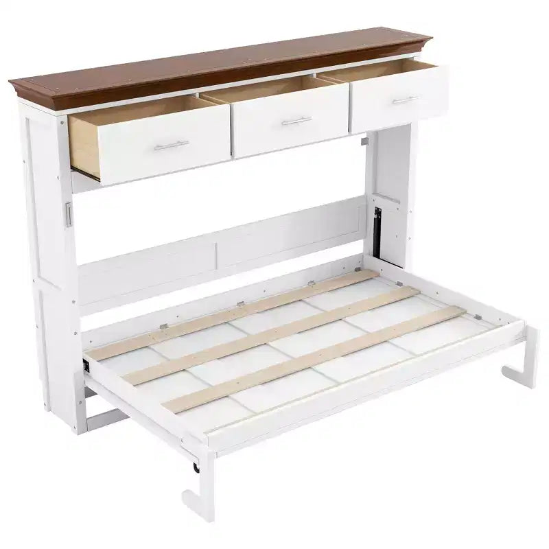 Lit double compact avec 3 tiroirs blanc