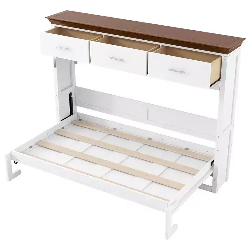 Lit double compact avec 3 tiroirs blanc