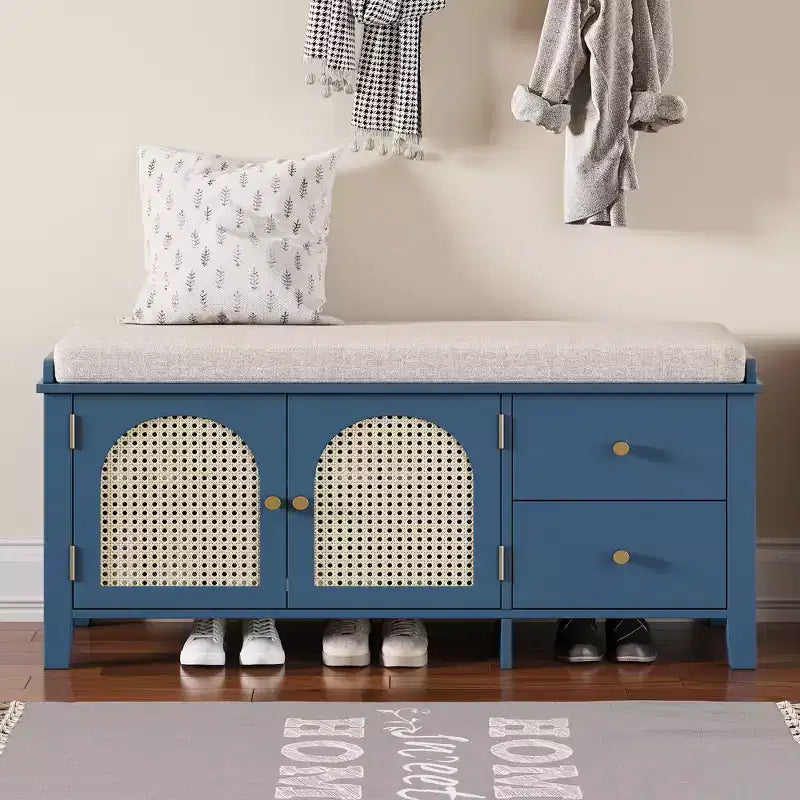 Banc à chaussures vintage avec rangement et coussin