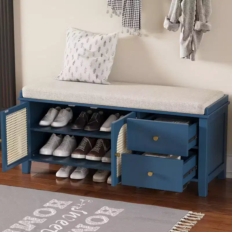 Banc à chaussures vintage avec rangement et coussin