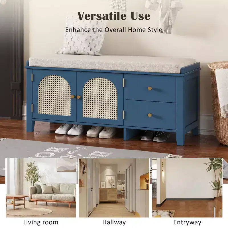 Banc à chaussures vintage avec rangement et coussin