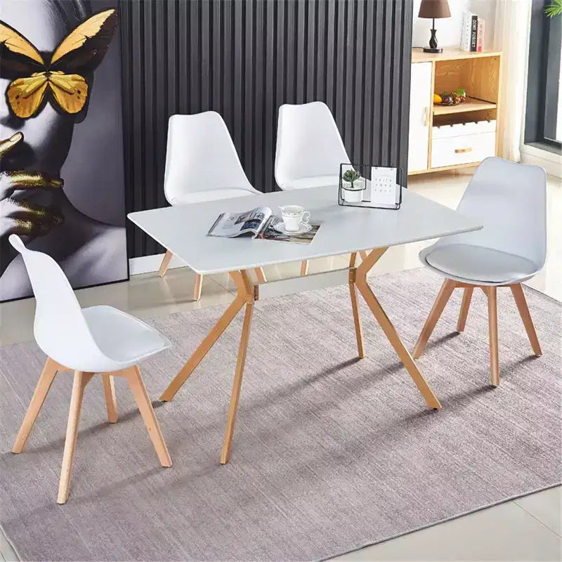 Table à manger moderne Table minimaliste en bois Étagère métallique Pieds en transfert thermique métallique
