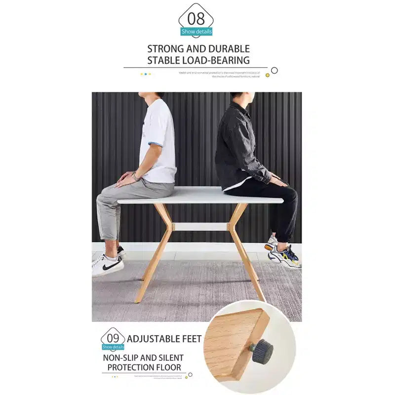 Table à manger moderne Table minimaliste en bois Étagère métallique Pieds en transfert thermique métallique