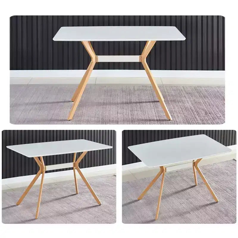 Table à manger moderne Table minimaliste en bois Étagère métallique Pieds en transfert thermique métallique