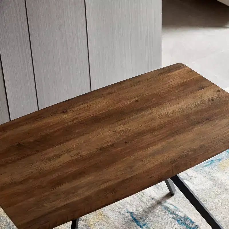 Table à manger moderne Table minimaliste en bois Étagère métallique Pieds en transfert thermique métallique