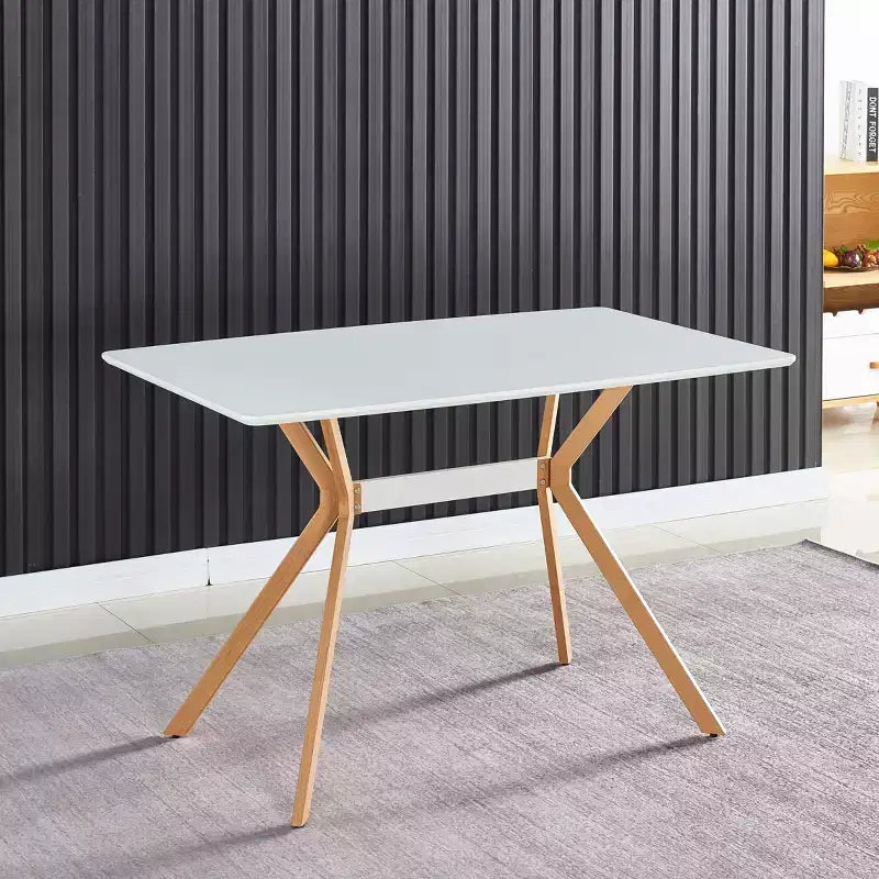 Table à manger moderne Table minimaliste en bois Étagère métallique Pieds en transfert thermique métallique