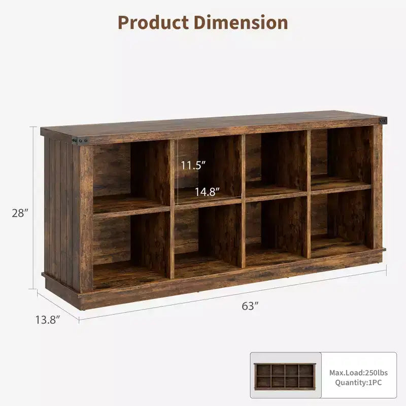Étagère à livres horizontale 2 niveaux 8 cubes en bois style ferme rustique