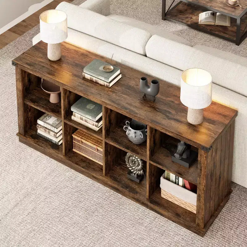 Étagère à livres horizontale 2 niveaux 8 cubes en bois style ferme rustique