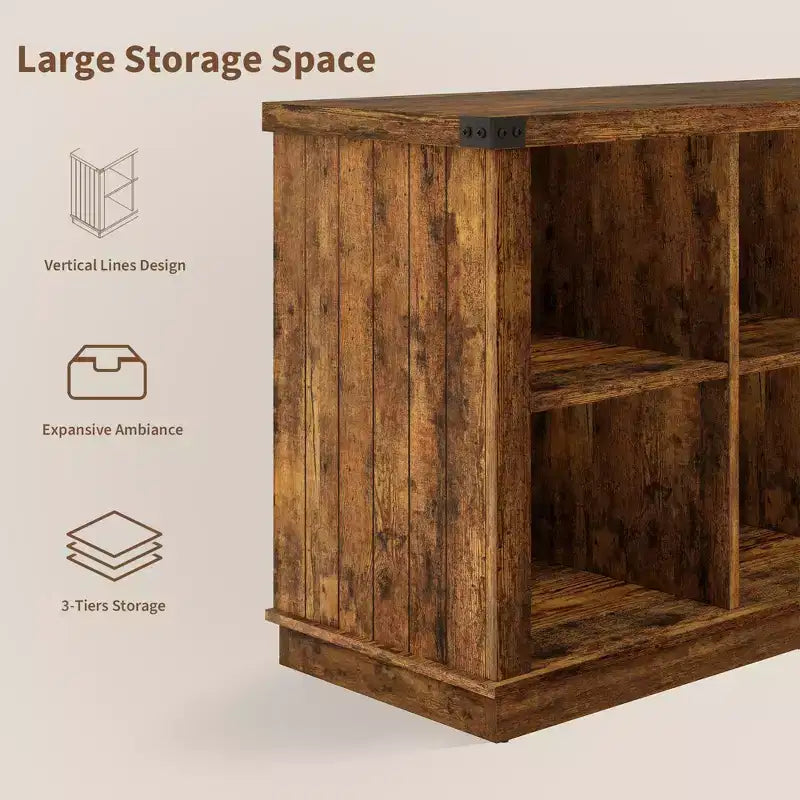 Étagère à livres horizontale 2 niveaux 8 cubes en bois style ferme rustique