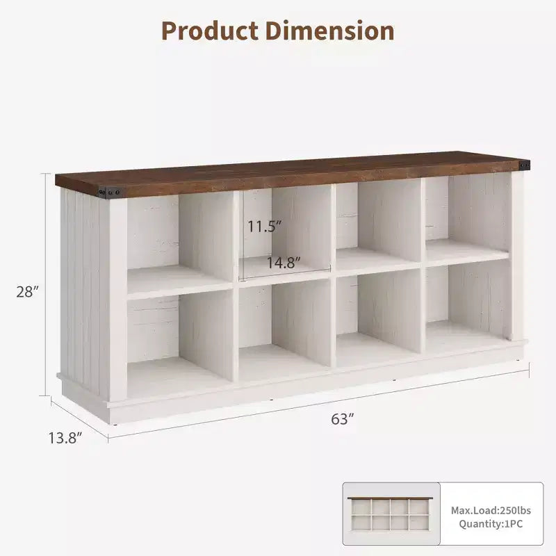 Étagère à livres horizontale 2 niveaux 8 cubes en bois style ferme rustique
