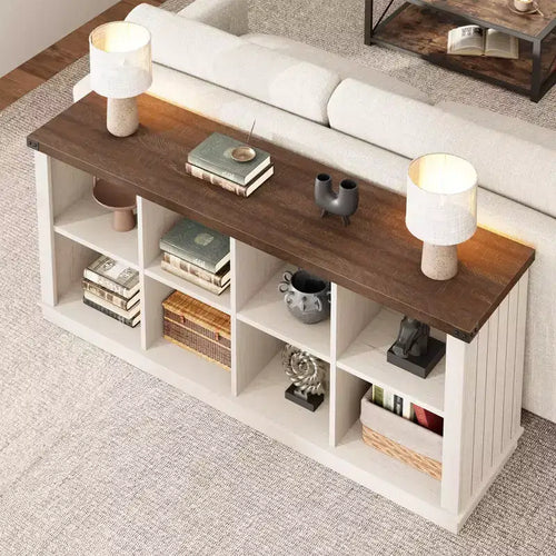 Étagère à livres horizontale 2 niveaux 8 cubes en bois style ferme rustique