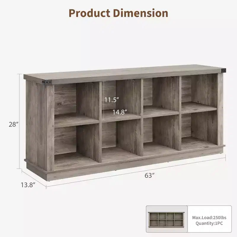 Étagère à livres horizontale 2 niveaux 8 cubes en bois style ferme rustique
