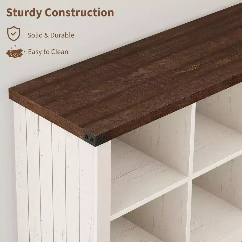 Étagère à livres horizontale 2 niveaux 8 cubes en bois style ferme rustique