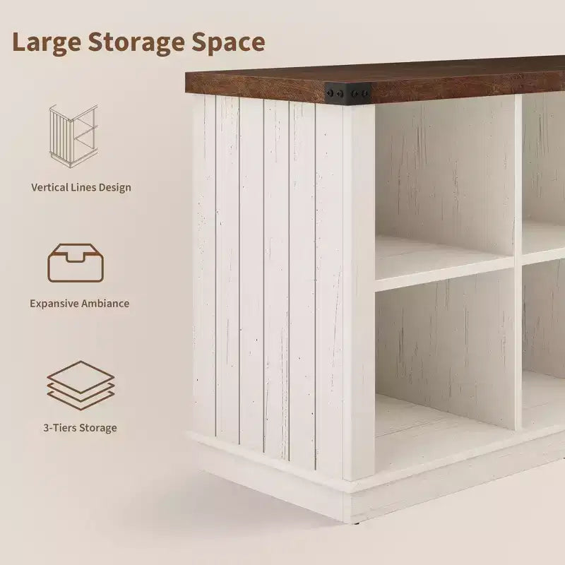 Étagère à livres horizontale 2 niveaux 8 cubes en bois style ferme rustique