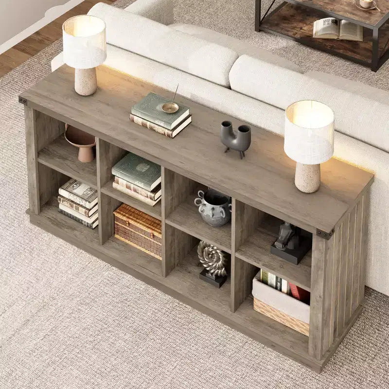 Étagère à livres horizontale 2 niveaux 8 cubes en bois style ferme rustique