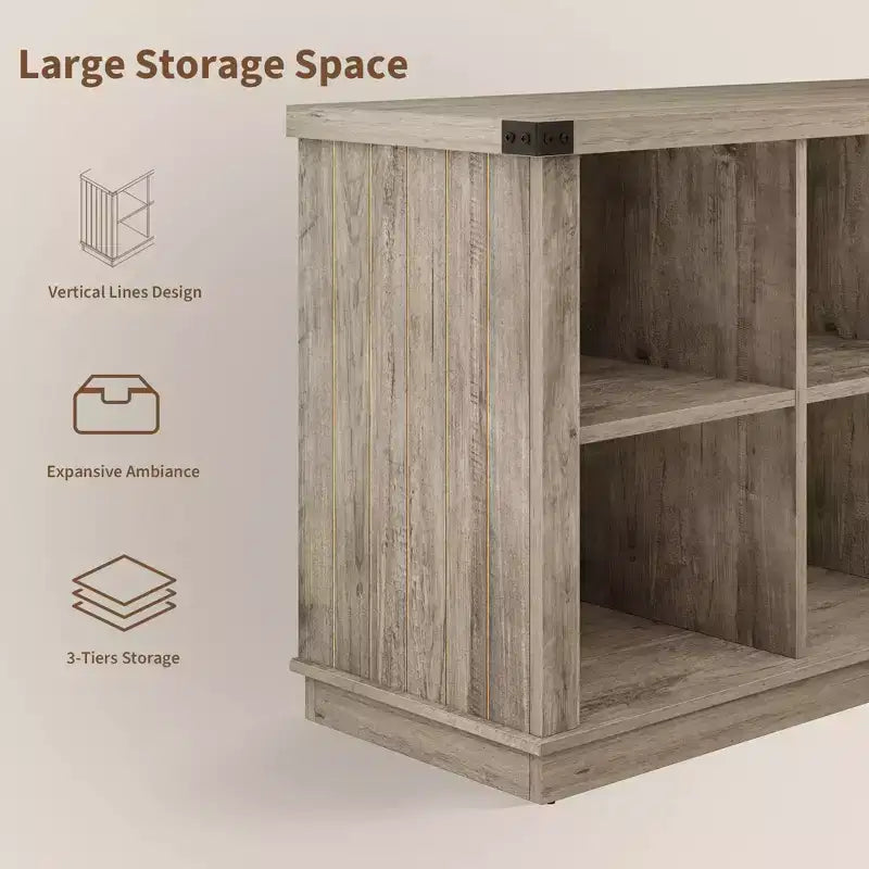 Étagère à livres horizontale 2 niveaux 8 cubes en bois style ferme rustique