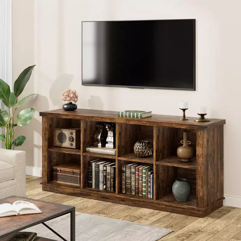 Étagère à livres horizontale 2 niveaux 8 cubes en bois style ferme rustique