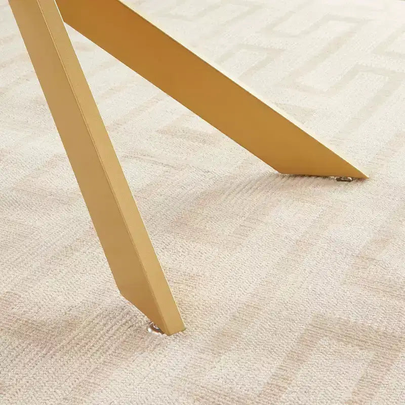 Table de salle à manger avec plateau en verre et pieds en acier