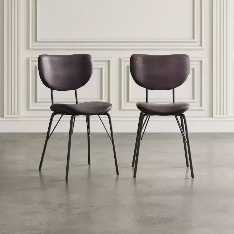 Chaise de salle à manger contemporaine moderne en similicuir avec dossier fendu (Lot de 2)