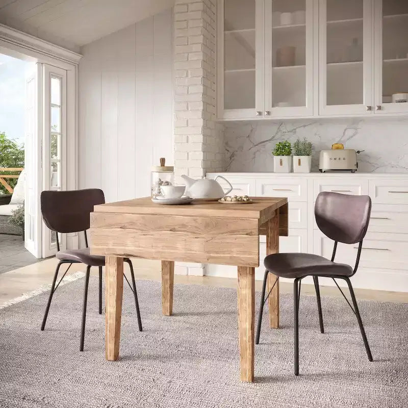 Chaise de salle à manger contemporaine moderne en similicuir avec dossier fendu (Lot de 2)