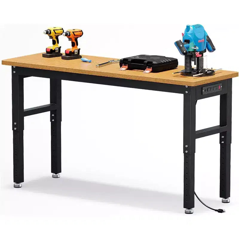 60 Adjustable Work Bench with Wheels 2200 Lbs Capacity Bamboo Wood Top Workbench Work Station Table for Garage Workshop Home Office