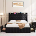 Bed Frame with Storage 4 Under Bed Drawers and Wingback Headboard Diamond Tufted Upholstered Platform No Box Spring Required