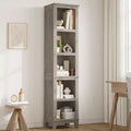Narrow Bookcase 5 Tier Farmhouse Bookshelf Wooden Bookshelves Rustic Vintage Etagere Oak for Home Office Living Room Bed Room Gray