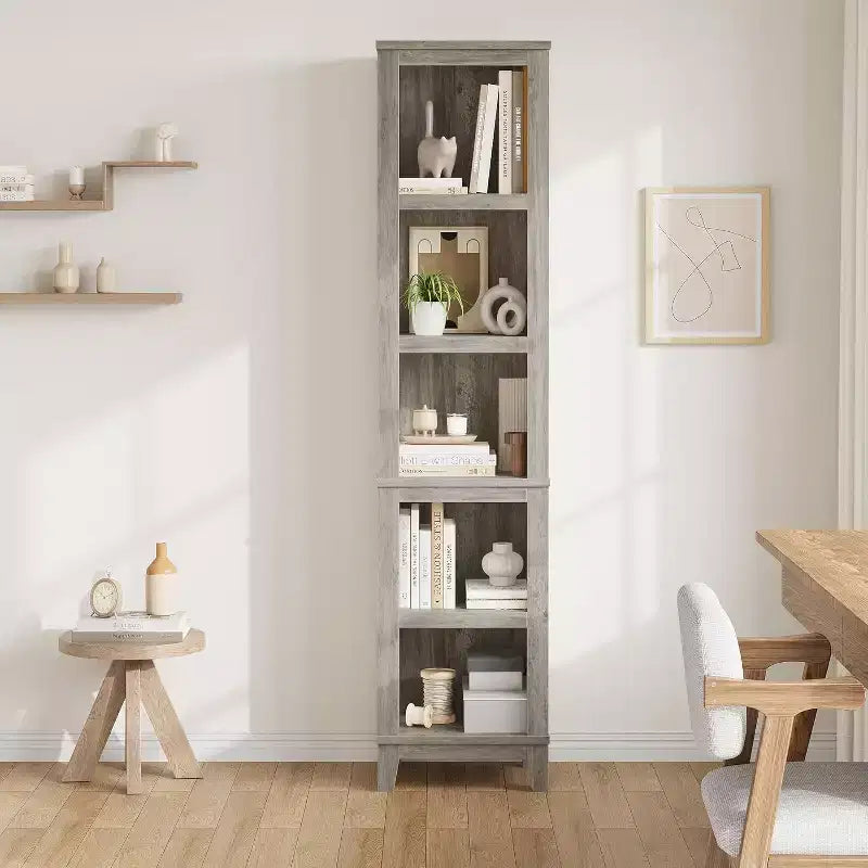 Étagère étroite 5 niveaux Bibliothèque de ferme Bibliothèques en bois Rustique