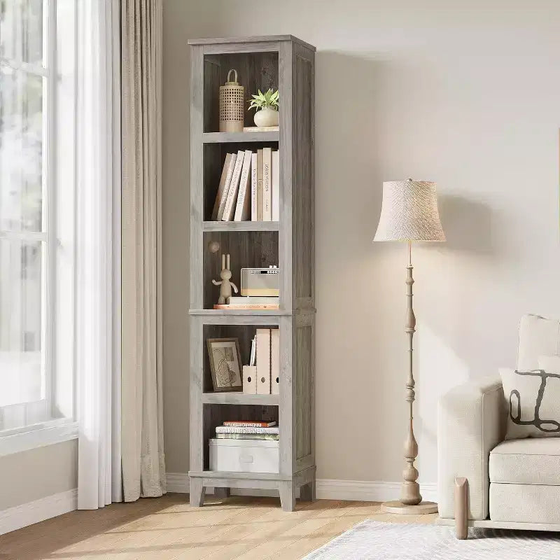 Étagère étroite 5 niveaux Bibliothèque de ferme Bibliothèques en bois Rustique