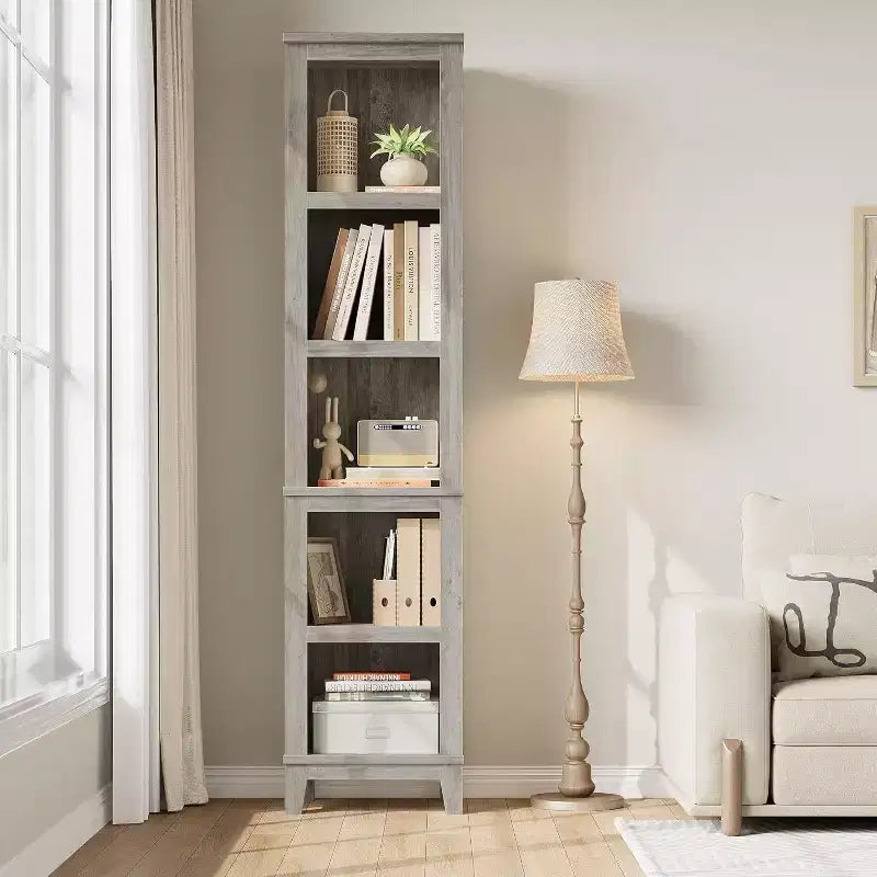 Étagère étroite 5 niveaux Bibliothèque de ferme Bibliothèques en bois Rustique