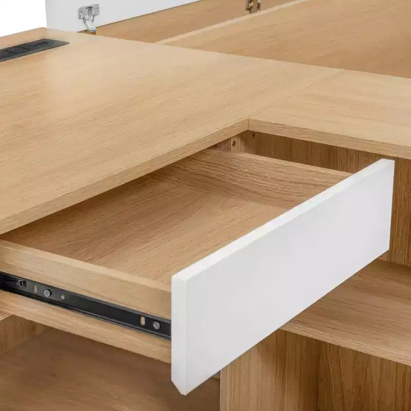 Cadre de lit plateforme avec 6 tiroirs, étagères, bureau, ports USB et armoire