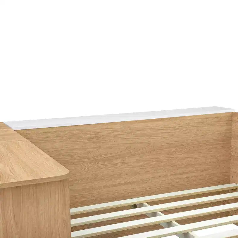 Cadre de lit plateforme avec 6 tiroirs, étagères, bureau, ports USB et armoire