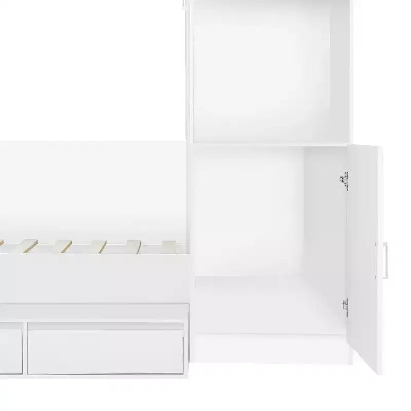Cadre de lit plateforme avec 6 tiroirs, étagères, bureau, ports USB et armoire