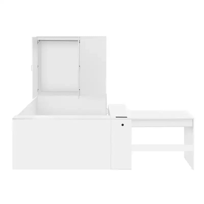 Cadre de lit plateforme avec 6 tiroirs, étagères, bureau, ports USB et armoire