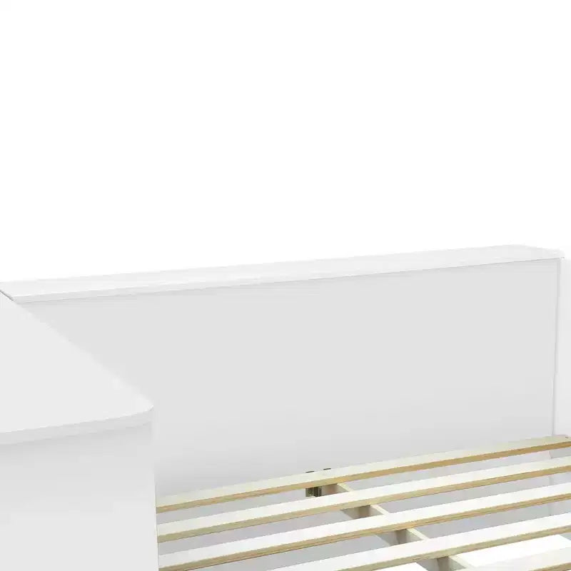 Cadre de lit plateforme avec 6 tiroirs, étagères, bureau, ports USB et armoire