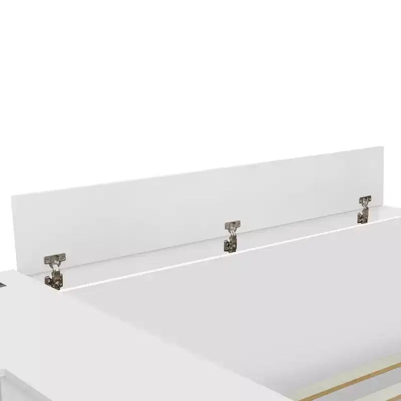 Cadre de lit plateforme avec 6 tiroirs, étagères, bureau, ports USB et armoire